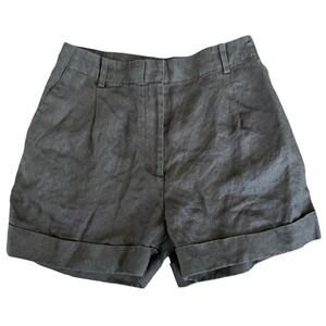 & Other Stories Dark Gray High-Waist Linen Blend Shorts
